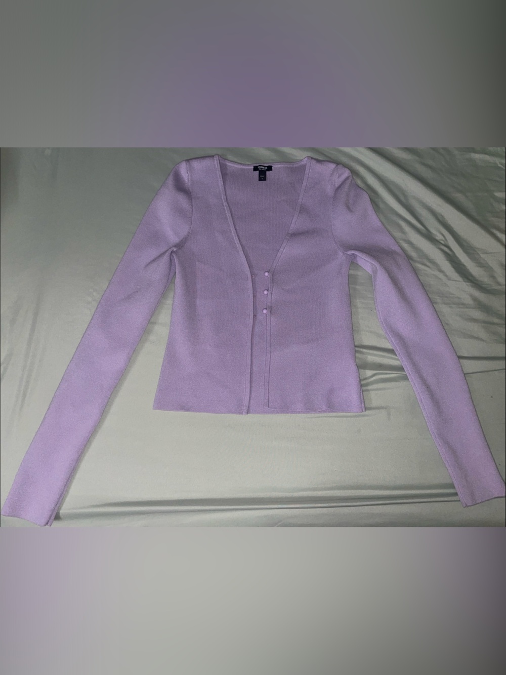 Express Light Purple Slim V-Neck Button Cardigan